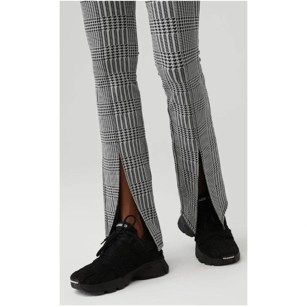 Alo Jacquard High-Waist Glenplaid Flutter Legging Titanium Black XXS